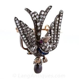 Antique Diamond  Swallow Pin