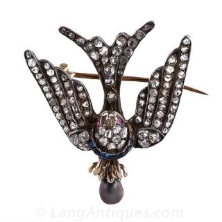 Antique Diamond  Swallow Pin