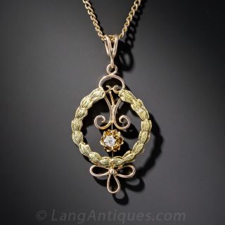 Antique Diamond Wreath Pendant and Chain