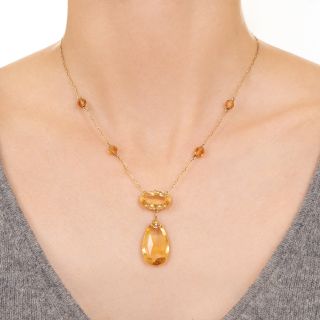Antique Double Citrine Dangle Necklace