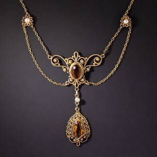 Antique Double Citrine Swag Necklace - 2
