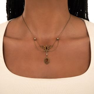 Antique Double Citrine Swag Necklace