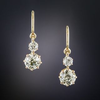 Antique Double Diamond Drop Earrings - 2