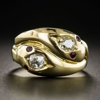 Antique Double Diamond Snake Ring - 1