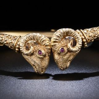 Antique Double Ram's Head Bangle Bracelet