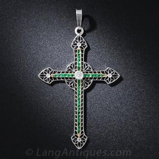 Antique Emerald and Diamond Cross