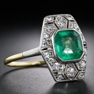 Antique  Emerald and Diamond Dinner RIng