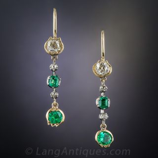 Antique Emerald and Diamond Drop Earrings