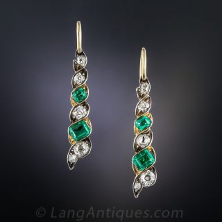 Antique Emerald and Diamond Drop Earrings