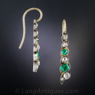 Antique Emerald and Diamond Drop Earrings