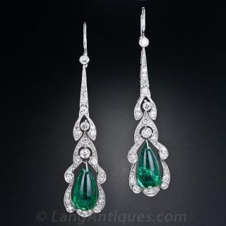 Antique Emerald and Diamond Drop Earrings