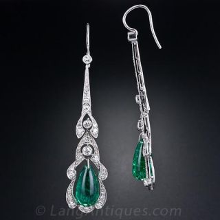 Antique Emerald and Diamond Drop Earrings