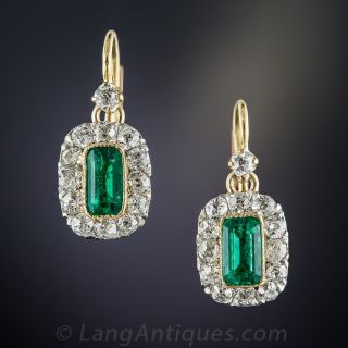 Antique Emerald and Diamond Earrings