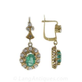 Antique Emerald and Diamond Earrings