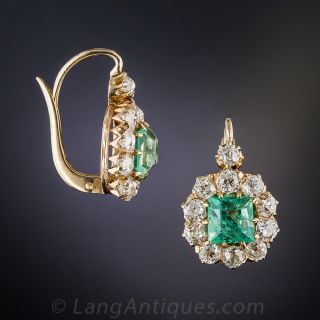 Antique Emerald and Diamond Halo Earrings