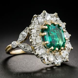 Antique Emerald and Diamond Halo Ring