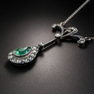 Antique Brazilian Emerald and Diamond Pendant Necklace 