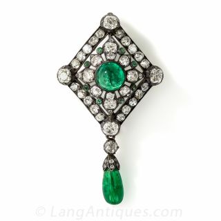 Antique Emerald and Diamond Pin / Pendant