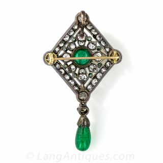 Antique Emerald and Diamond Pin / Pendant