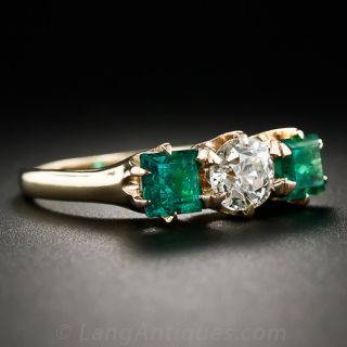 Antique Emerald and Diamond Three Stone Ring