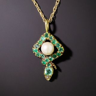 Antique Emerald and Natural Pearl Snake Pendant - 2