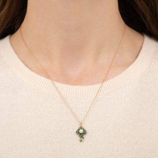 Antique Emerald and Natural Pearl Snake Pendant