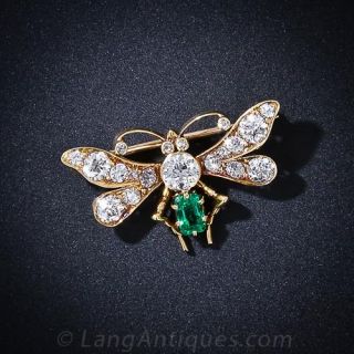 Antique Emerald & Diamond Butterfly Pin