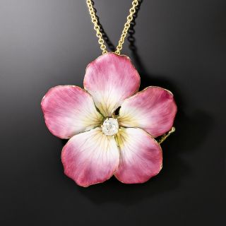 Antique Enamel and Diamond Pansy Pendant/Brooch, Circa 1890 - 2