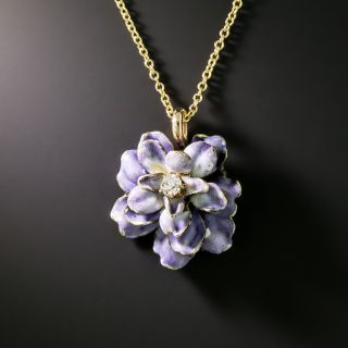 Antique Enamel and Diamond Pansy Pendant - 2