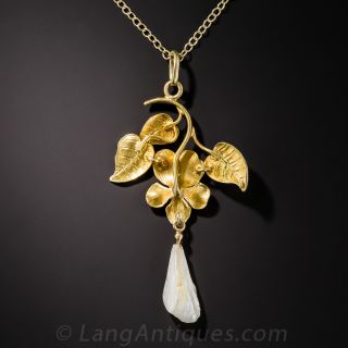 Antique Enamel and Freshwater Pearl Violet Necklace