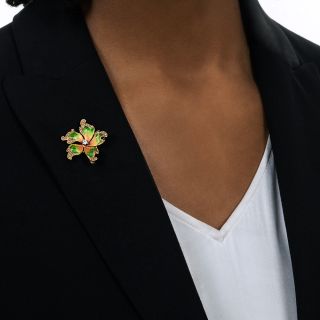 Antique Enamel Diamond Flower Pendant/Brooch