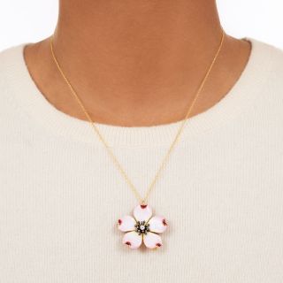 Antique Enamel Flower and Diamond Pendant/Brooch