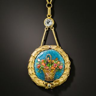 Antique Enamel Flower Basket Necklace  - 2