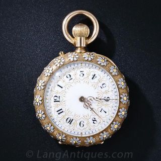 Antique Enamel Forget-Me-Not Pendant Watch