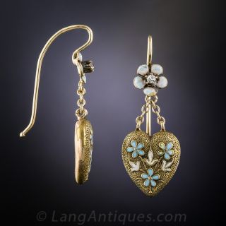 Antique Enamel Heart Drop Earrings
