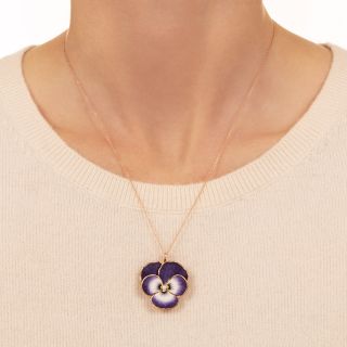 Antique Enamel Pansy and Pearl Pendant/Brooch By Krementz
