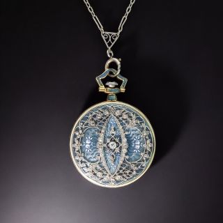 Antique Enameled Diamond Pendant Watch Necklace by Bailey, Banks and Biddle - 3