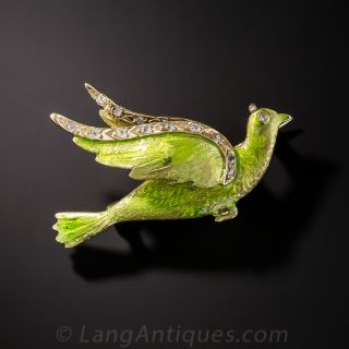 Antique Enameled Dove Pin