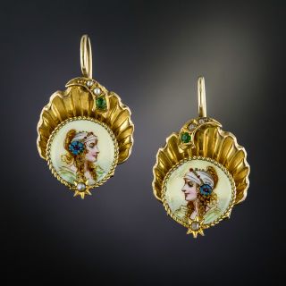 Antique Enameled Gypsy Portrait Earrings - 3