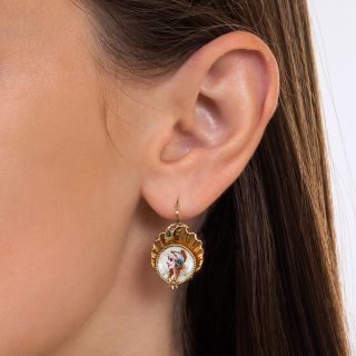 Antique Enameled Gypsy Portrait Earrings