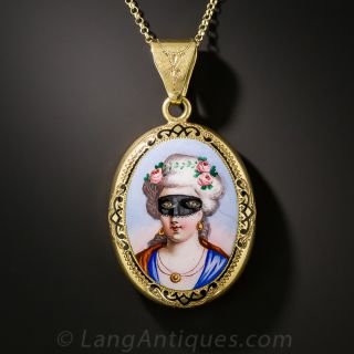 Antique Enameled Portrait Pendant Locket