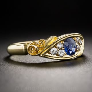 Antique English 18K Sapphire and Diamond Ring