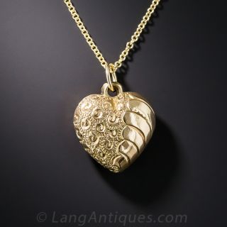 Antique English 9K Puffed Heart Drop