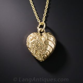Antique English 9K Puffed Heart Drop