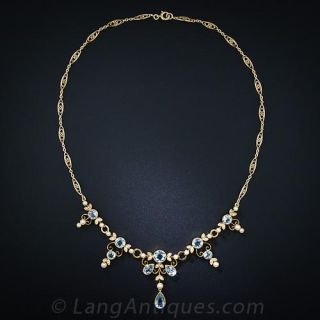 Antique English Aquamarine and Seed Pearl Necklace