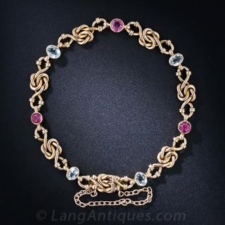 Antique English Aquamarine and Tourmaline Bracelet