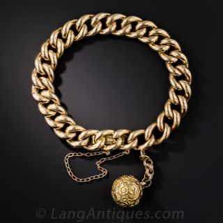 Antique English Curb Link Bracelet with Ball Charm
