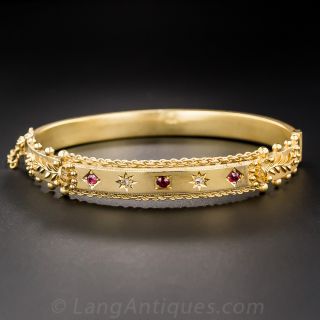 Antique English Ruby and Diamond Bangle Bracelet