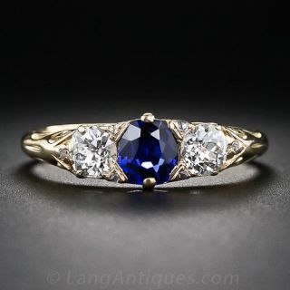 Antique English Sapphire and Diamond Ring