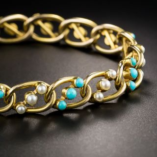 Antique English Turquoise and Seed Pearl Bracelet